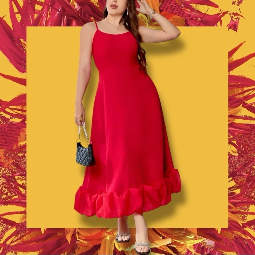 NWOT SHEIN ‘Privé Plus Size Elegant Delicate Bud Hem Cami Dress’ in Red Size 4XL - Picture 6 of 12